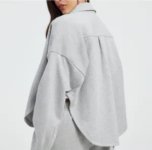 Good American heather gray cropped long sleeve shacket M thumbnail 2