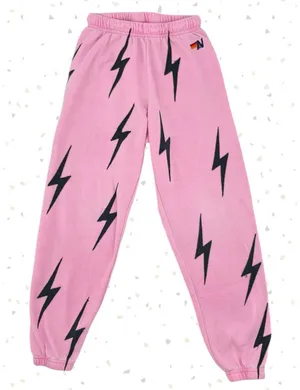 Aviator Nation Pink All Over Black Bolt Sweatpant Joggers Lounge Gym Fit Size XS thumbnail 1
