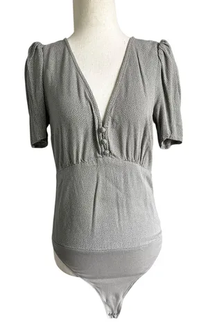 Abercrombie & Fitch Gray Dotted V-neck Bodysuit Women's Top Size Medium | 2-8 thumbnail 1