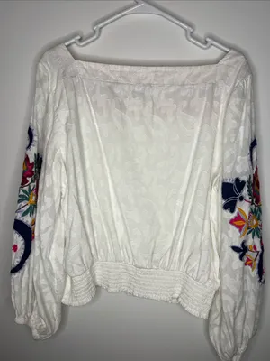 Anthropologie Floral Embroidered Puff sleeve Square Neck Blouse Top thumbnail 7