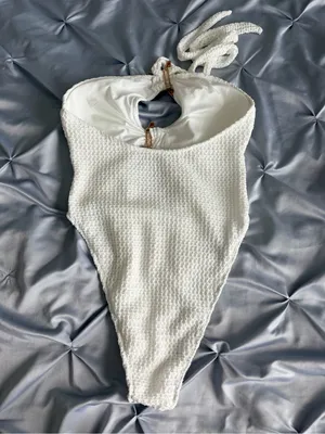 Textured White One-Piece Swimsuit with Starfish Accents thumbnail 3