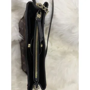 Nine West Brown Monogram Crossbody Shoulder Bag Purse Gold Chain Black Logo thumbnail 10