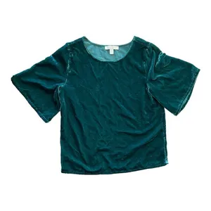 Womens Chelsea 28 Crushed Velvet Velor Crewneck Top in Ponderosa Green - Sz XXS thumbnail 2