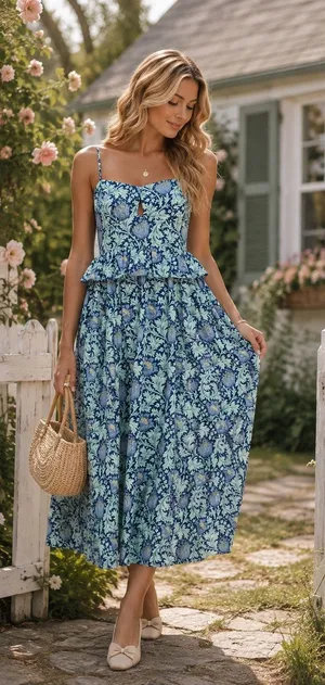 Tuckernuck Hyacinth House 100% Cotton Blue Floral Maeve Midi Dress Size Small thumbnail 1