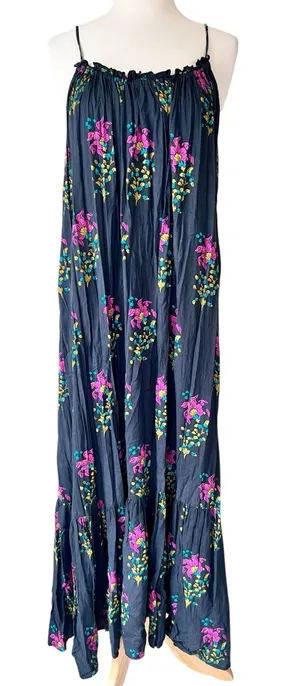 ANTHROPOLOGIE Black Motif Flounced Maxi Lounge Dress thumbnail 1