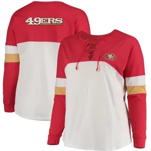 New Era Red/White San Francisco 49ers Athletic Varsity Lace-Up Long Sleeve thumbnail 1