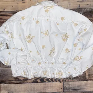 Zara white and Gold metallic Floral Button-Up Denim Jacket thumbnail 3