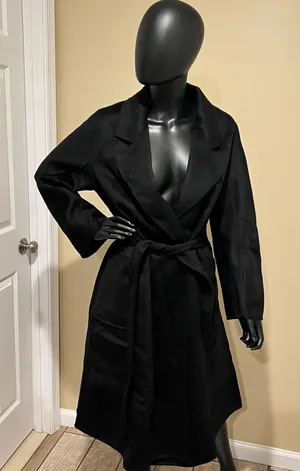 Wool Trench Coat Winter Jacket Parka Bomber Office Coat Wool Jacket Fall Jacket Black thumbnail 1