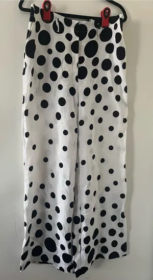 Chico's Black White Polka Dot Wide Leg Pants Medium Resort Coastal Office Summer thumbnail 1