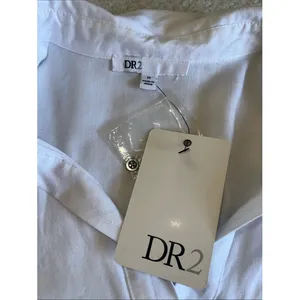 DR2 White Ruched Button Front Shirt Dress M NWT Cottagecore Minimalist thumbnail 4