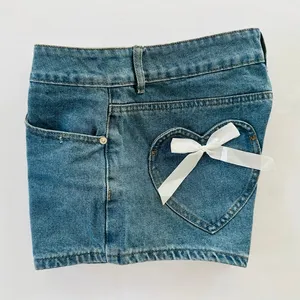 EDIKTED Jean Shorts Heart Pocket Bow Detail NEW Size Large Mini Cheeky thumbnail 4
