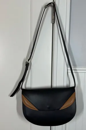 Valentina Fiore Handmade Italian Leather‎ Saddle Crossbody black and tan luxury thumbnail 1