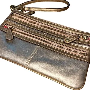 Coach Leather Wristlet Metallic‎ Gold Triple Zippy Pocket thumbnail 2