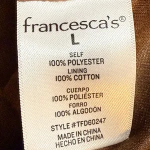 francesca's Miami Payton Faux Suede Pleated Blouse Brown‎ Sz L thumbnail 6