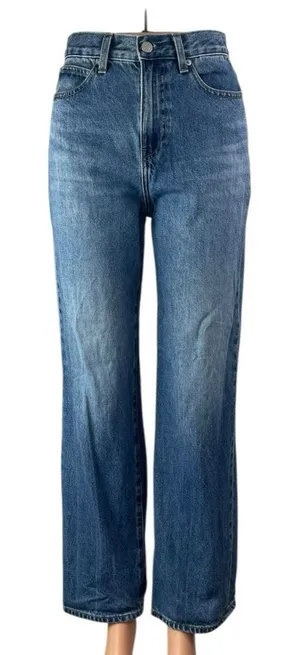 Uniqlo Women's Blue High Waisted Medium Wash Wide Straight Denim Jeans Size 22 thumbnail 1