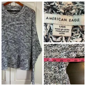 American Eagle Knit Sweater Womens‎ Large L Gray White Oversized Loose Fit thumbnail 13