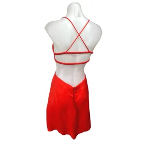 Zara Red Sleeveless Silk Satin-Effect Cutout Cross Back Knot Slip Mini Dress S thumbnail 4