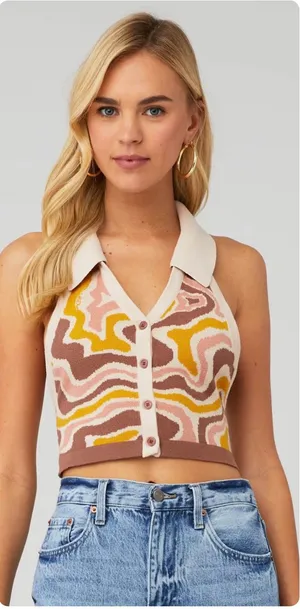 THE KRIPT Womens Swoosh Knit Retro 70s Swirl Halter Boho Festival Top Size XS/S‎ thumbnail 1