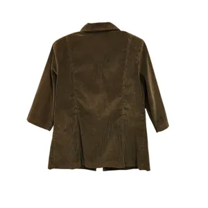 Yenny Brown Retro 3/4 Sleeves Zip Front Collared Corduroy Blazer Jacket Large thumbnail 2
