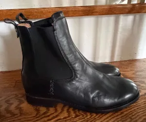 Frye Melissa Chelsea Black Leather Ankle Boots 6B 3475453 Stacked Heel thumbnail 1