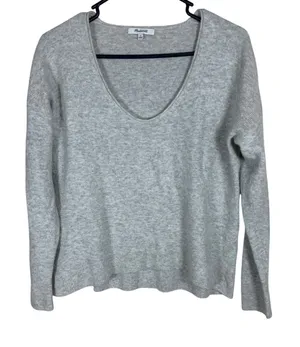 Madewell Womens Heather Gray Merino Wool Alpaca Blend V-Neck Sweater Large thumbnail 1