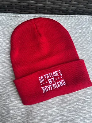 “Go Taylor’s Boyfriend” Taylor Swift Travis Kelce Chiefs cuffed red beanie hat thumbnail 2