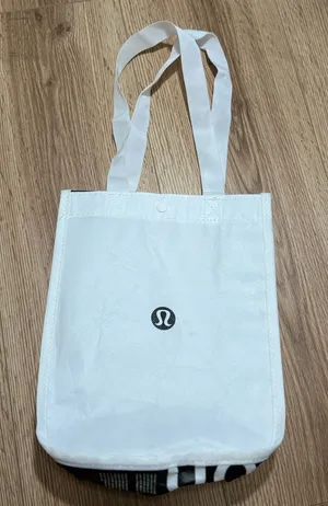 Lululemon Reusable Shopping Tote Bag Small White Black Logo Snap Closure thumbnail 1
