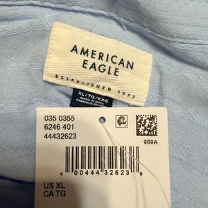 American Eagle Light Blue Textured Stripe Oversized Button Down Shirt XL 6246 thumbnail 6