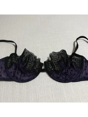 Victoria’s Secret Black & Purple Lace Very Sexy Balconet Bra Underwire 34D thumbnail 8