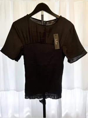 NWT Lulus Women’s Cultivated Aura Black Smocked Dolman Sleeve Top Blouse Size M thumbnail 4