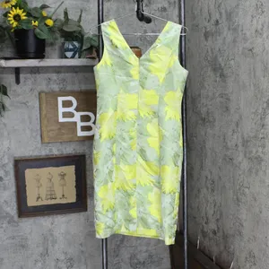Anne Klein Women's Jacquard V-Neck Sheath Dress 10869721 Sprout Multi Yellow 2 thumbnail 2