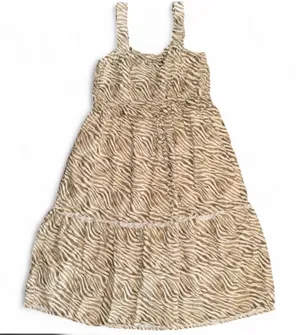Cactus and Pearl Large Strapless Tiered Midi Dress Linen Green Tan cream Tiger thumbnail 1