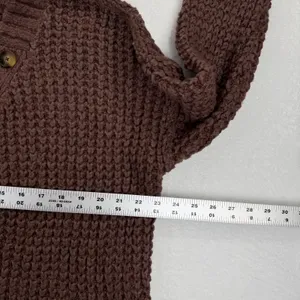 Free People Whistle Thermal‎ Henley Brownstone Combo Chunky knit Sweater Medium thumbnail 2