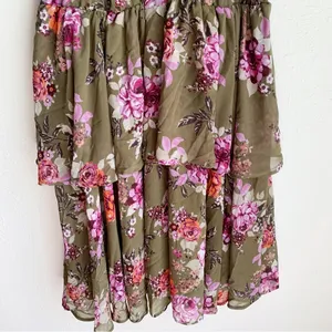 Torrid Floral Tiered Olive Chiffon Dress Sz 1 thumbnail 6