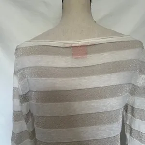 Tory Burch Metallic Stripe Tunic Sweater Sz M Coastal Quiet Luxury Bateau Preppy thumbnail 8
