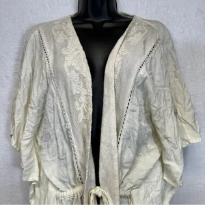 Sweet Magnolia Off White‎ Cream Lace Tie Waist Lightweight Cardigan OS thumbnail 2