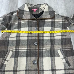 Woman Within Gray Black White Plaid Lined Button Up Winter Jacket Coat 18W thumbnail 11