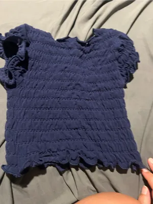 Anthropologie navy ruched crinkly top xs/xxs thumbnail 6