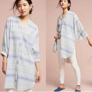 Anthropologie Maeve Yarn Dyed Lena Tunic Top 3/4 long balloon Sleeves Oversized thumbnail 11