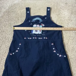 Christopher & Banks Vintage Snowman Corduroy Jumper Dress Womens M Navy Holiday thumbnail 3