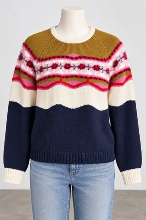 Anthropologie Field Flower Camellia Fair Isle Fuzzy Wool Blend Sweater XL thumbnail 1