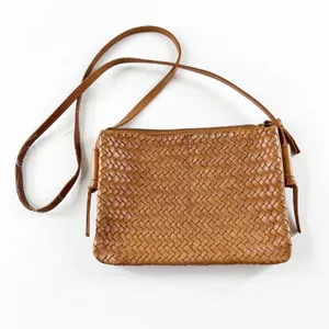Madewell The Knotted Woven Leather Crossbody Bag Purse Tan Brown thumbnail 5