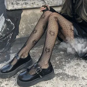Heart Print Mesh Tights Black Sexy Cut Out High Waist Fishnet Pantyhose One Size thumbnail 3