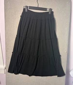 Whimsigoth Womens Tiered Midi Skirt S Black Lettuce Edge Ruffle Boho Cottagecore thumbnail 1
