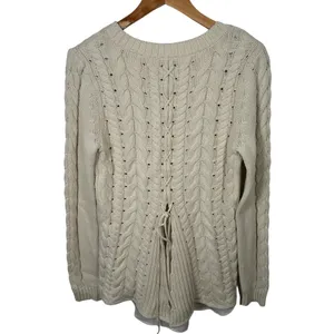 Cabi Womens Sweater‎ Small Cable Knit Corset Tie Back Style 3157 Ivory Cream thumbnail 4
