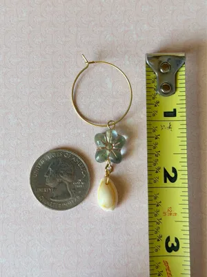 Handmade quality Czech glass flower beads & natural cowrie seashell hoop dangle earrings 🌀💕 thumbnail 7