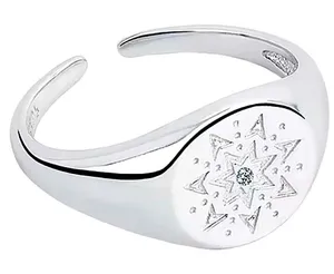 Boutique Unisex White Gold Plated S925 Diamond‎ Signet Sun Ring, Adjustable thumbnail 1