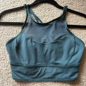Lululemon Green High Neck Mesh Strappy Back Yoga Athletic Sports Bra Women’s 6 thumbnail 1