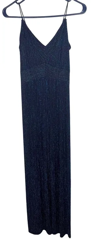 Jump Apparel Womens Metallic Blue Purple Wide Leg Jumpsuit V-Neck Medium USA thumbnail 1