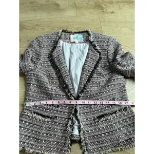 EUC Women Boden Pink Black Tweed 3/4 Sleeve Blazer jacket workwear pocket Size 8 thumbnail 6